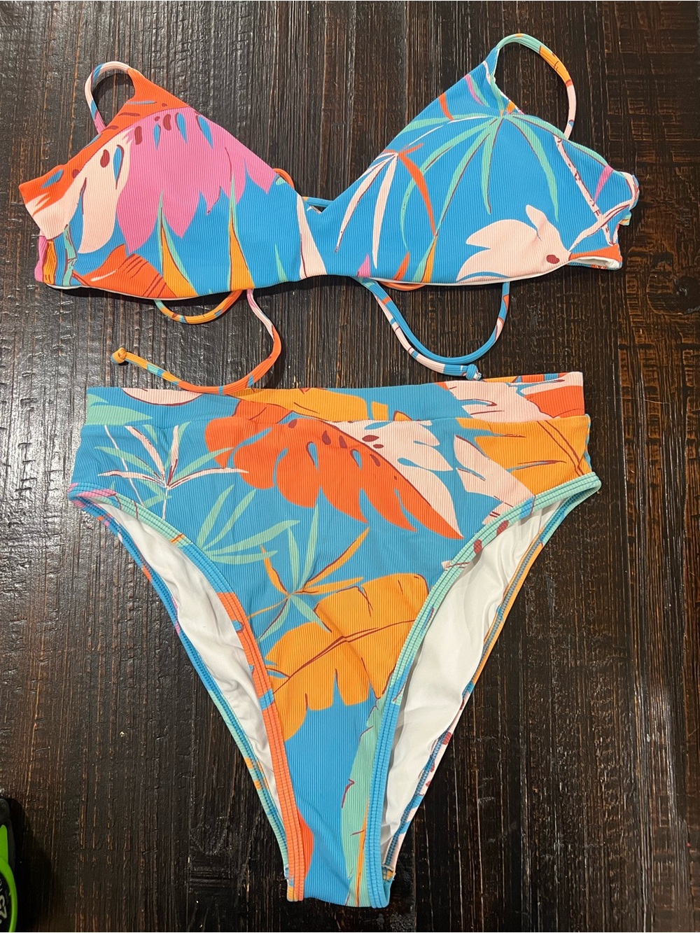 L*Space Bikini Set Large Fiesta Palm Ribbed Frenchi Swimsuit Tropical
